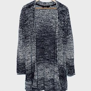 Marled Black and White Long Cardigan with Pockets